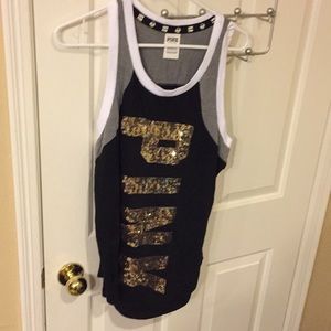 Pink work out tank with glitter/sequin letters